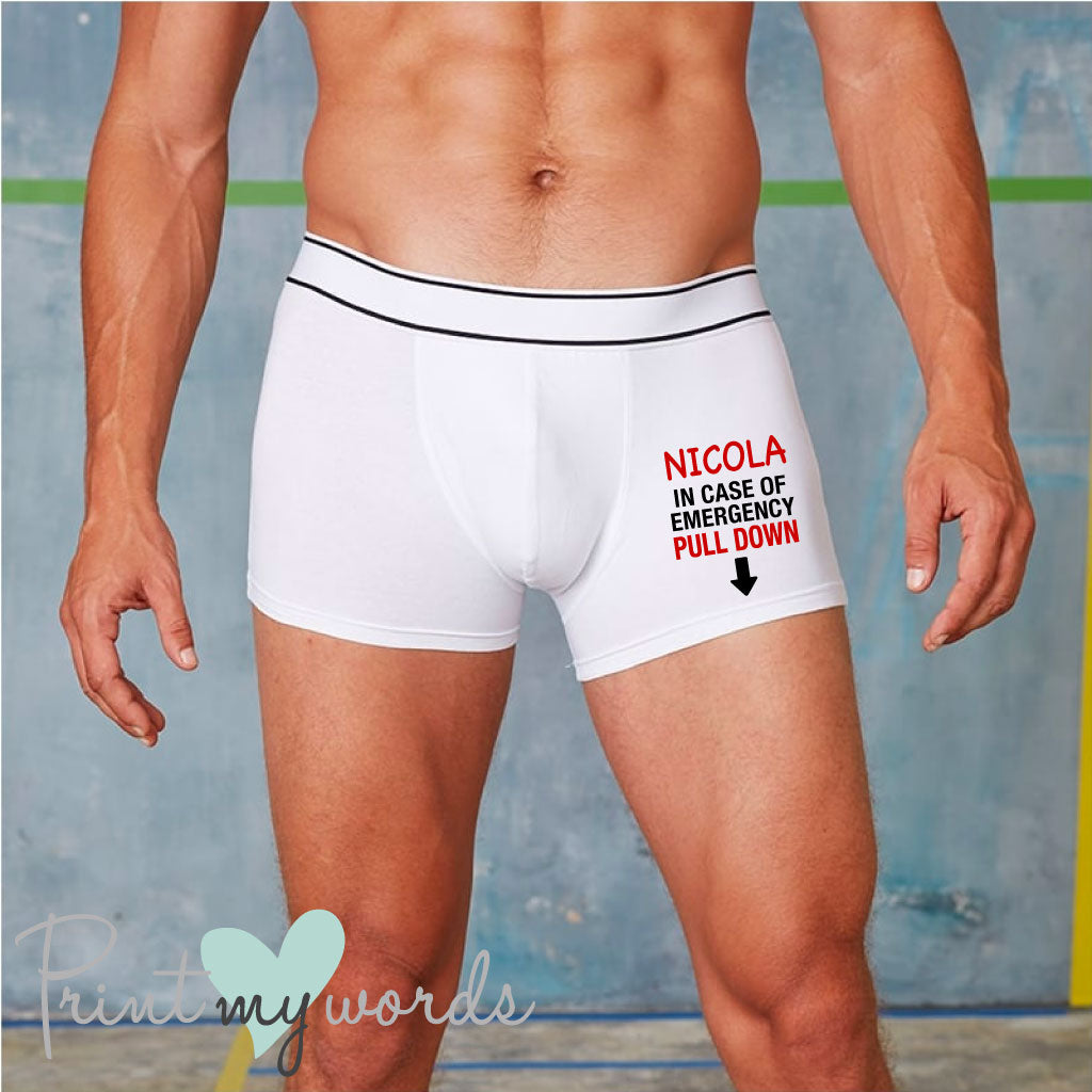 Men s Personalised In Case Of Emergency Boxer Shorts Print My Words