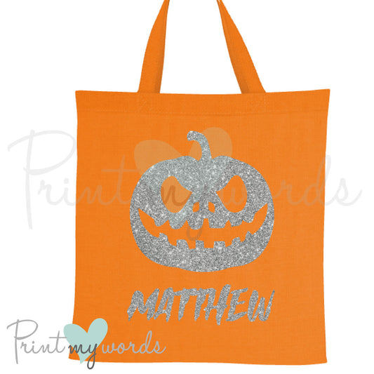Personalised Trick Or Treat Halloween Cotton Tote Bag - Pumpkin