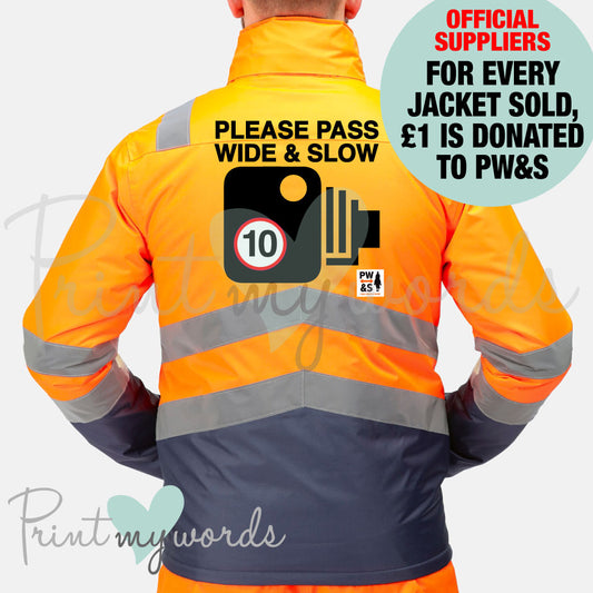 Official PW&S High Visibility Hi Vis Equestrian Reflective Insulated Parka Jacket Coat CAMERA, 10mph, PLEASE PASS WIDE & SLOW