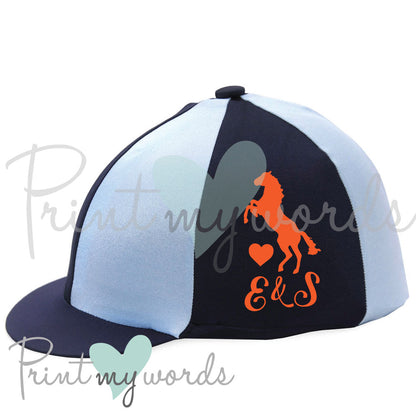 Personalised XC Cross Country Equestrian Hat Silk Cover - Rearing Design