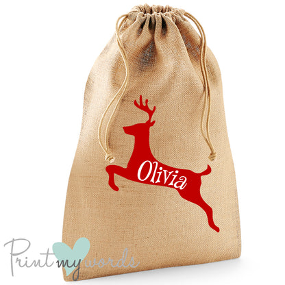 Personalised Christmas Sack – Reindeer Design – Custom Name Gift Bag