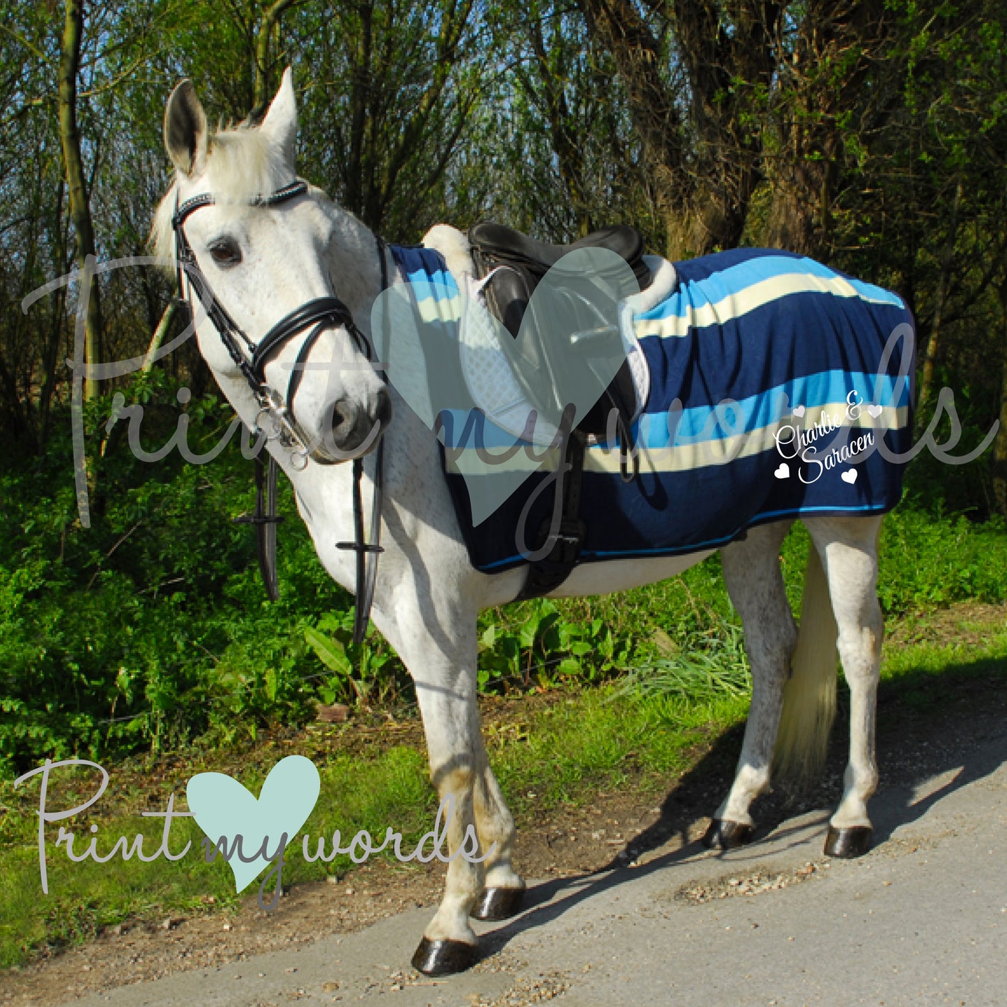 Personalised Ride On Striped Fleece Rug - Hearts Style