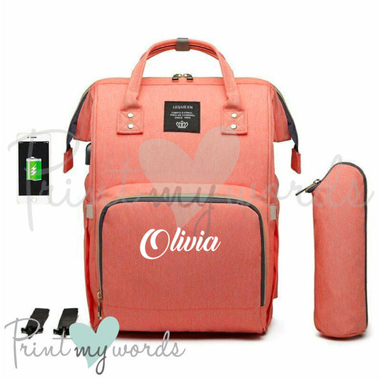 Personalised Multiway USB Baby Changing Bag Maternity Backpack Rucksack