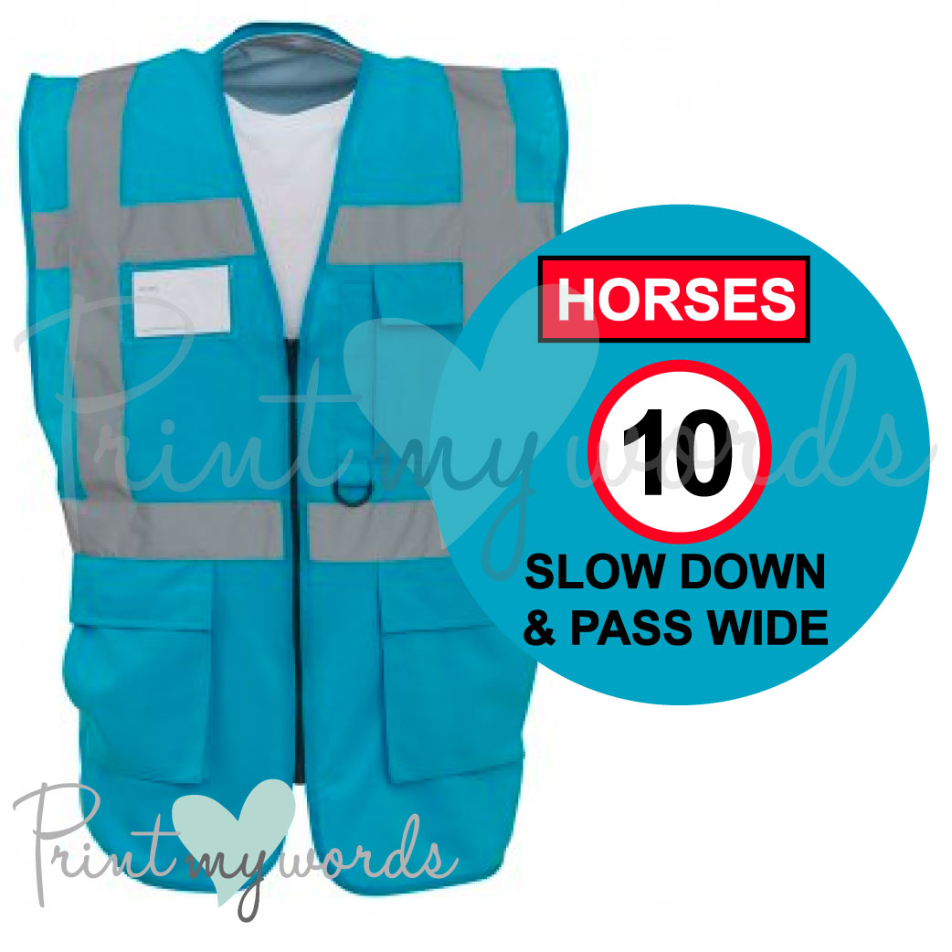 High Visibility Hi Vis Equestrian Reflective Vest Tabard Waistcoat HORSES 10MPH SLOW DOWN hi-viz