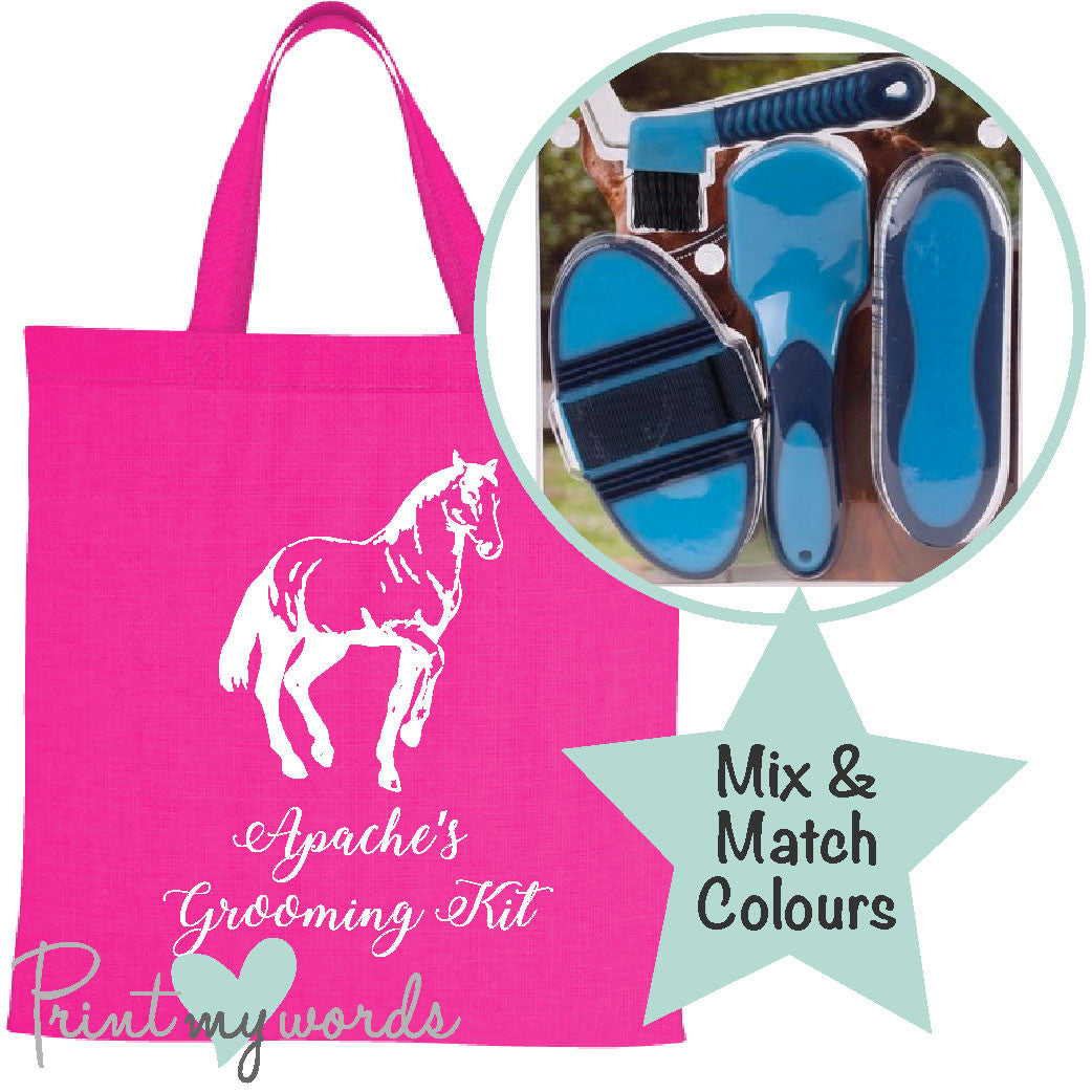 Personalised Soft Touch Grooming Kit with Horse Tote Bag