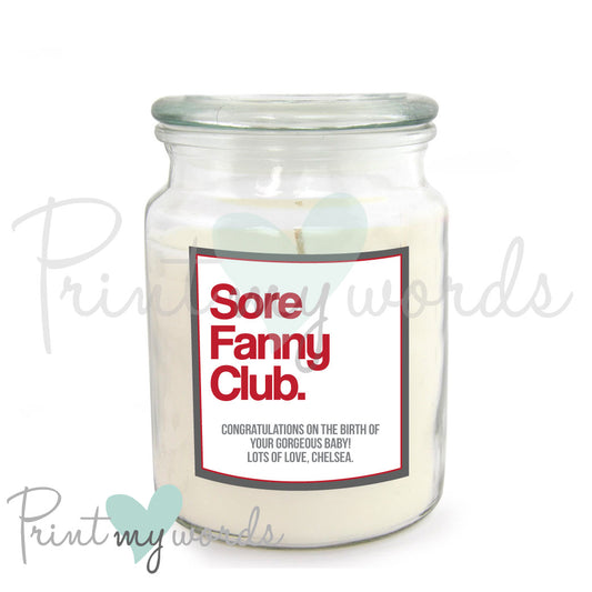 Personalised Cheeky Scented Candle - Sore Fanny Club