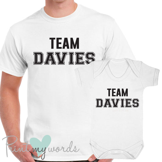 'Team Surname' Matching Father & Baby T-Shirt Set