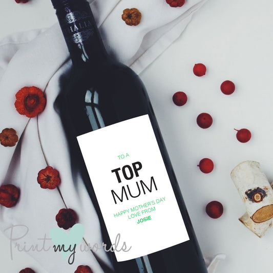 Top Mum Personalised Mother's Day Wine Bottle Label