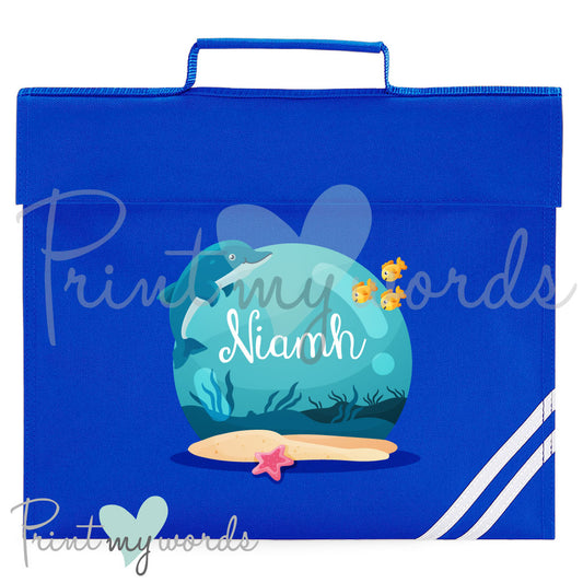 Children's Personalised Underwater Dolphin School Book Bag