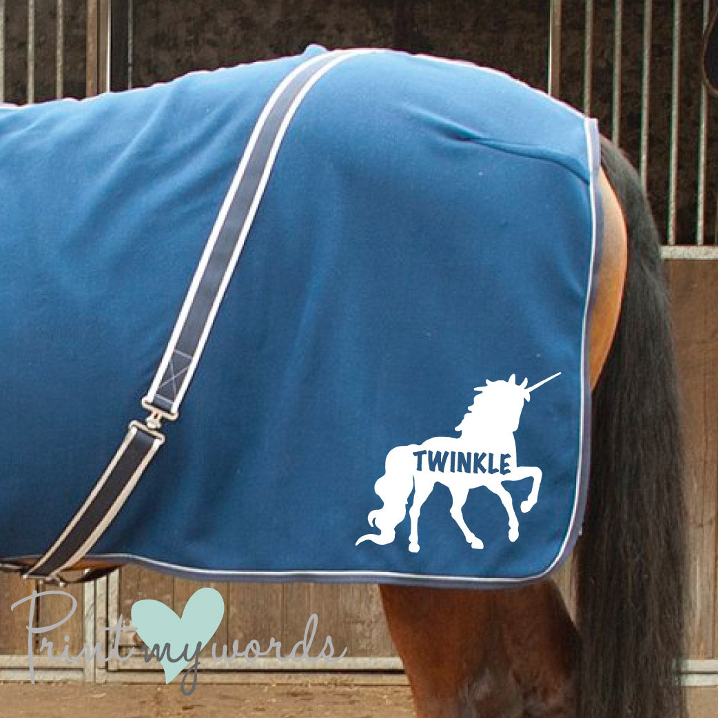 Personalised Equestrian Horse Pony Fleece Rug Cooler - Unicorn Style