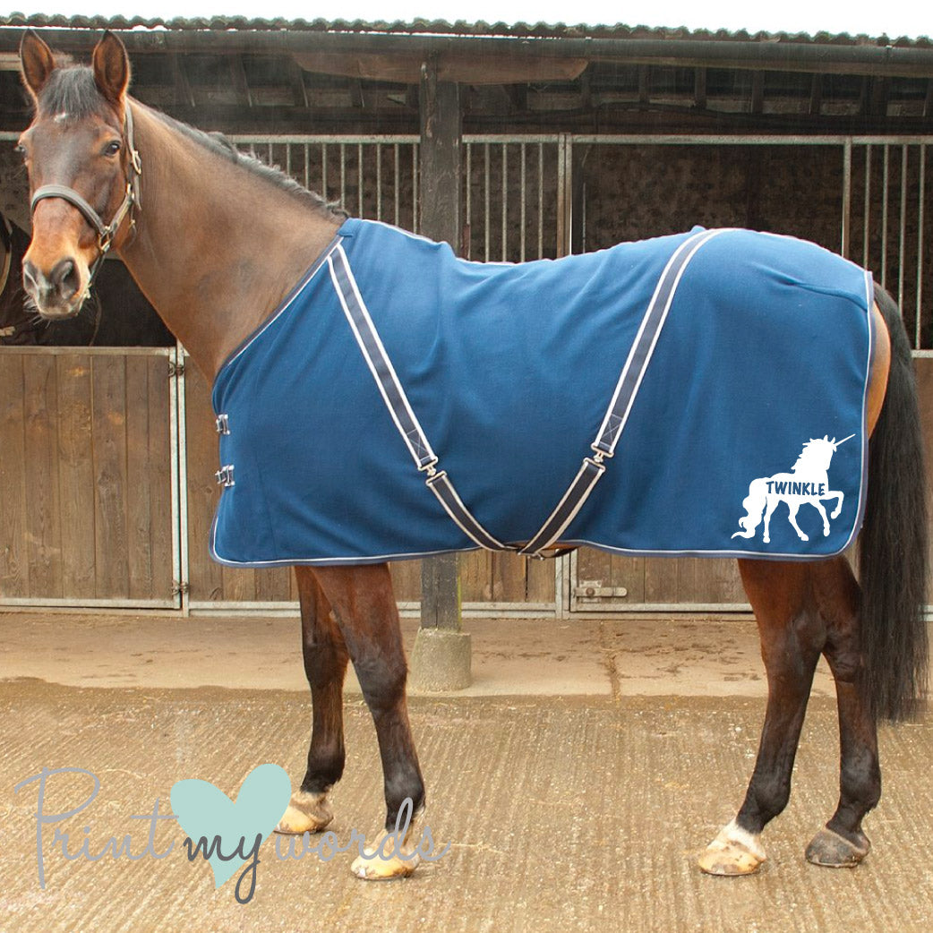 Personalised Equestrian Horse Pony Fleece Rug Cooler - Unicorn Style