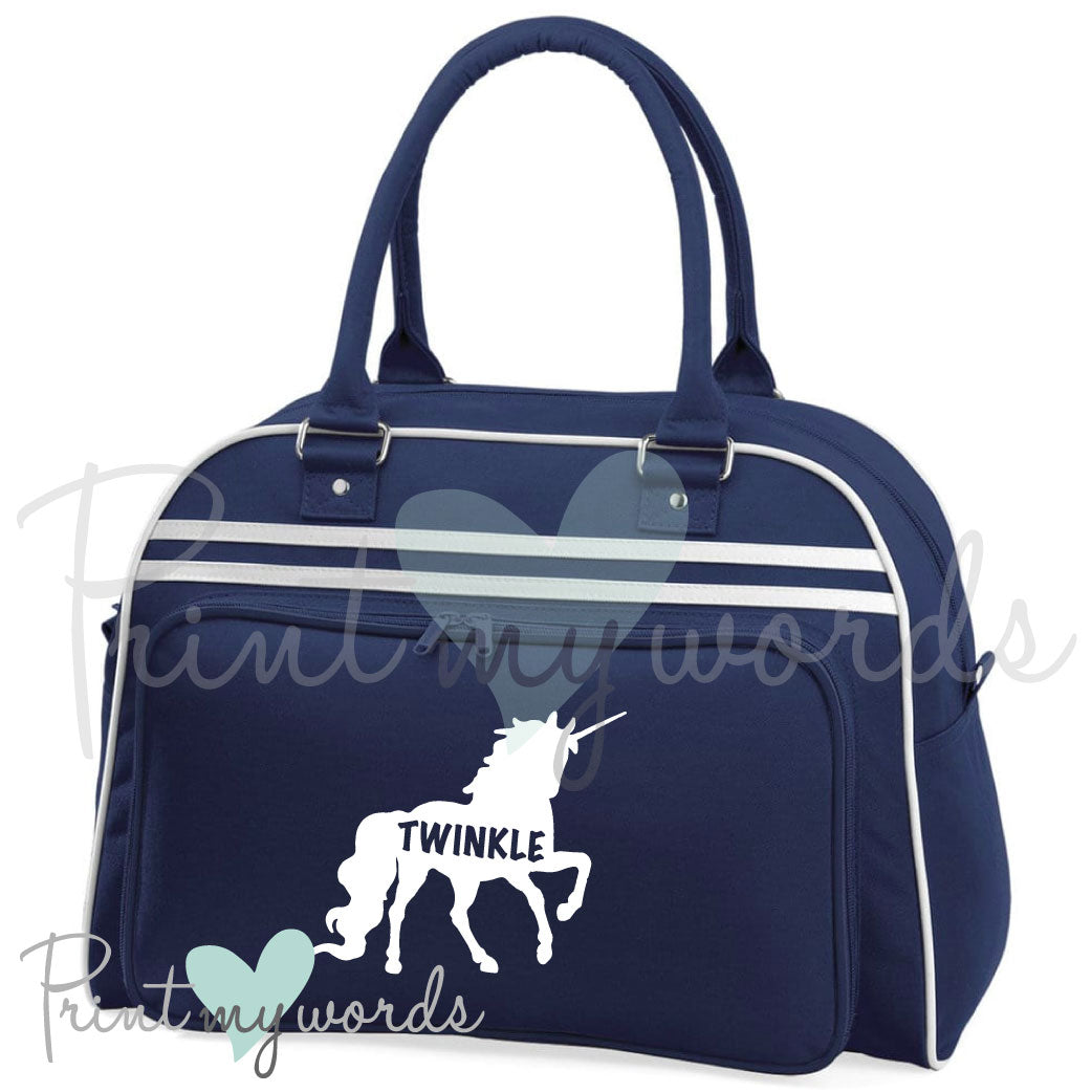 Personalised Equestrian Retro Bowling Bag - Unicorn Silhouette Design