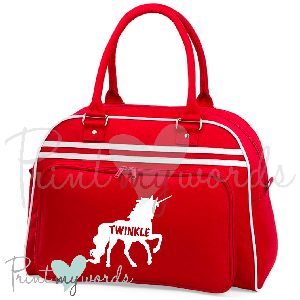 Personalised Equestrian Retro Bowling Bag - Unicorn Silhouette Design