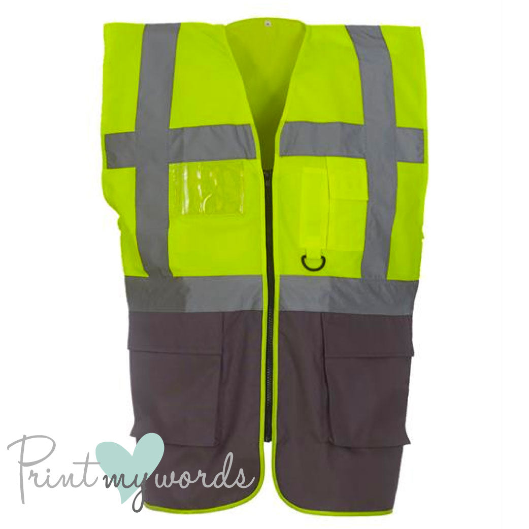 Official PW&S High Visibility Hi Vis Equestrian Reflective Zip-Up Waistcoat CAMERA, 10mph, PLEASE PASS WIDE & SLOW